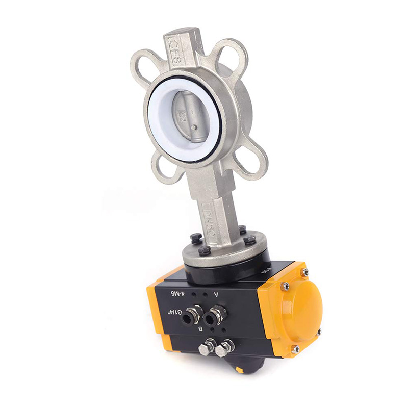 Stainless steel wafer butterfly valve with PTFE seat With pneumatic actuator