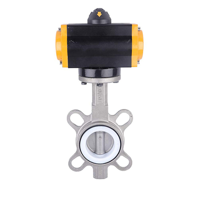 Stainless steel wafer butterfly valve with PTFE seat With pneumatic actuator
